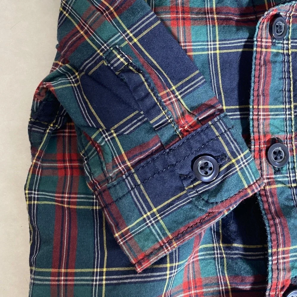 Baby Gap Plaid‎ Button Down Bodysuit 0-3 Months Navy Green Red Tartan Cotton
